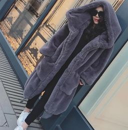 Winter Warm hooded Large size Medium length Solid color Fur Faux Fur Women 2018 New Casual Long sleeve Women coat3726431