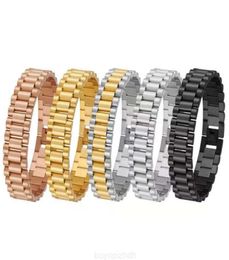 2022 Brand New Fashion 15mm Luxury Mens Womens Watch Chain Band Bracelet Hiphop Gold Silver Stainless Steel Strap Bracelets Cuff A1214774