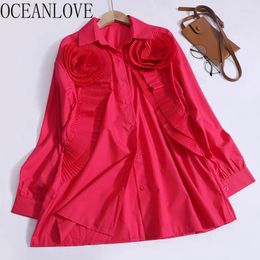 Women's Blouses OCEANLOVE Shirts&blouses Women Tops 3D Flowers Spring Autumn Vintage Blusas Mujer Korean Fashion Elegant Sweet Camisas