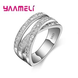 Fashion Women Men Rings 925 Sterling Silver Color Jewelry Crystal Inlay Overpass Cross Bague Bijoux Drop 513 240513