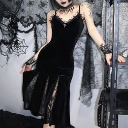 Casual Dresses Summer Women's Long Slip Dress Bodycon Black Lace Halter Camisole Sexy Dark Goth Gothic Style Clothes Vintage Clothing