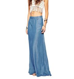 2018 Summer Long Maxi Skirt High Waisted Floor Length Denim Jeans Skirts Women Casual A Line Jupe Saia Jeans Longa With Pockets J13416005