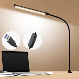 Table Lamps LED Desk Lamp With Clamp Eye-Caring Clip On Lights For Home Office 3 Modes 10 Brightness Long Flexible Gooseneck Metal