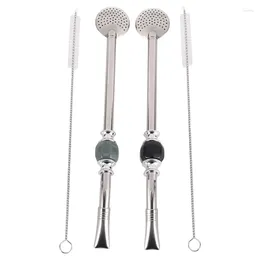 Spoons -Stainless Steel Spoon Straw 8.6 Inch Yerba Mate Bombillas Removable Head Filter Set Of 2 Brush