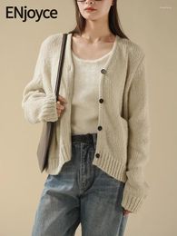 Women's Knits ENjoyce Women Wool Cardigans Knitted Sweaters Korean Fashion Single Breasted Elegant Slim Knitwear Y2k Streetwear 2024 Spring