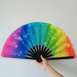 Decorative Figurines Folding Fan Colorful Uv Fluorescent For Carnival Dance Party Weddings Portable Bamboo Bone Stage