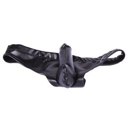 MS Sexy Men PU Faux Leather U Convex Briefs Lingerie Gstring Gay Latex Micro Mini Short Bikini Penis Pouch Gay Wear Fetish9286772