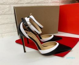 2022Sexy lady fashion women shoes Black white stripe leather strappy pointy toe stiletto stripper High heels pumps large size 448510312
