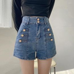 Women's Jeans High Waisted Double Grain Buckle Denim Shorts Women Summer Solid Colour Thin A Line Loose Slimming Pants Spicy Girls Fashion