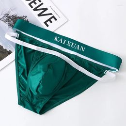 Underpants Men Sexy Briefs Double Belt Underwear Ice Silk Bondage Panties For Man