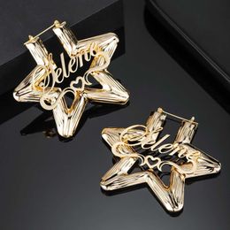 Stud Customized Earrings Personalized Bamboo Name Earrings Stainless Steel Customized Name Earrings Five Star Shape Earrings Jewelry Q240517