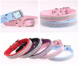 CW010 New Bling small Dog Collar PU Leather Rhinestone diamond Pet Puppy Cat collar Fashion Necklace dog collars S M L size4498353