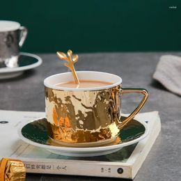 Mugs European Luxury Gold And Silver Embossed Ceramic Coffee Cups Saucers Office Milk Scented Tea Golden