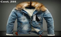 Brand Designer2019 CooL ZEE Mens Denim Jacket with Fur Collar Retro Ripped Fleece Jeans Jacket and Coat for Autumn Winter SXXXXL6913146
