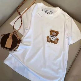 Women's Tops Tees Summer new T-shirt flocking three-dimensional cartoon bear letter loose short sleeves for men and women