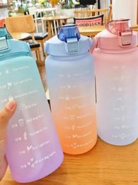 Water Bottles 2L Capacity Bottle High Temperature Plastic Straw Cup Time Scale Frosted Outdoor Sports Student Couple Bounce Large