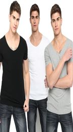 Men Short Sleeve T Shirts Summer Solid V Neck Slim Fit Modal Tee Plus Size XXXL Breathable Tshirts Male2395893