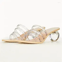 Slippers 2024 PVC Women Transparent Ball Heel Clear High Heels Straps Gladiator Sandals Summer Outside Slides Dress Shoes