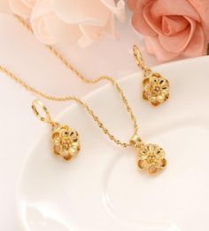 women Jewellery set cute 18 K Solid Gold GF rose Pendant flower NecklacesEarrings Europe Wedding girl Gift affection3493073