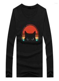 Men039s T Shirts Spring Autumn Black Cat Peeking Sunset Crew Neck Long Sleeve Oversized Shirt For Men Cotton Tshirt Casual Top7145761