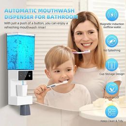 Liquid Soap Dispenser Automatic Mouthwash With 2pcs Magnetic Cups For Household Oral Health Bathroom Wall Mounted 700ml