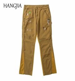 Vintage Distressed Painted Flare Denim Pants Men Urban Streetwear Patchwork Jeans Hip Hop Splash Ink Graffiti Micro Flared Pants 28491991