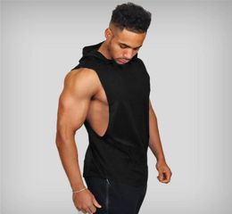 New fashion cotton sleeveless shirts gym hooded tank top men Fitness Vest Solid Bodybuilding singlets workout tanktop men CX2006305014240