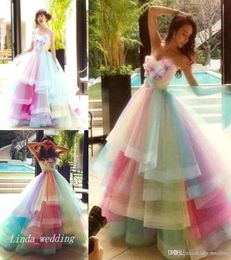 2019 Rainbow Multi Colours Prom Dress High Quality Ball Gown Sweetheart Long Tulle Colourful Special Occasion Dress Formal Party Dre4696505