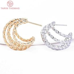 Stud (8234) 4 pieces of 24MM 24K gold brass round multi-layer twisted earrings high-quality Jewellery discovery accessories wholesale Q240517