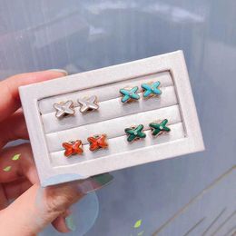 Stud S925 Silver Cross X White Fritillary Malachite Quality earrings For Women Plating Rose Gold Fashion Luxury Brand Fine Jewelry Q240517