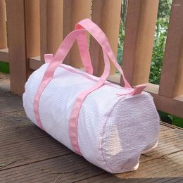 Evening Bags RTS 1 Pc Sample Free Ship Kids Gingham Stripe Seersucker Overnight Travel Tote Girl Pink Cheque Weekender Bag Outdoor Duffel