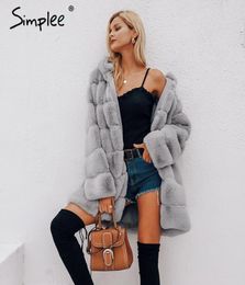 Simplee Vintage fluffy hoodie faux fur coat women Winter grey jacket coat female Plus size warm long casual outerwear overcoat Y202298608