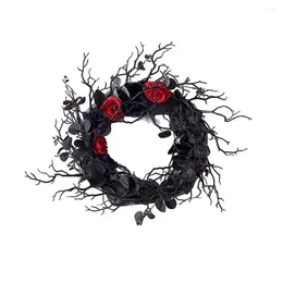 Decorative Flowers Halloween Wreath Durable Spooky Dead Branch Garland Realistic Simulation Flower Black For Door