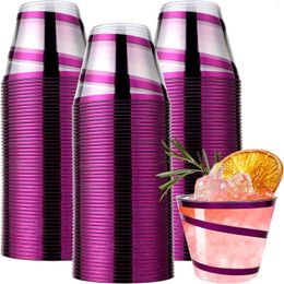 Disposable Cups Straws 100pcs 9oz Rimmed Swirl Purple Plastic Wine Glasses For Party Elegant Fancy Cocktails