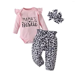 Clothing Sets Born Infants Baby Girls Spring Autumn Long Sleeve Romper Top With Letters Leopard Pants Headband 3Pcs Suit