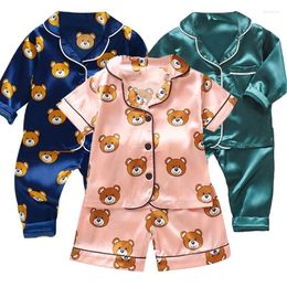 Clothing Sets Baby Suit Home Wear 0-4yrs Pyjamas Set Kids Clothes Toddler Boys Girls Ice Silk Satin Cartoon Printing Tops Pants