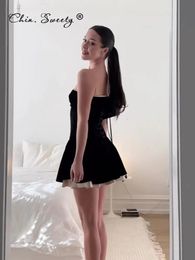 Strapless Party Dress for Women Black Backless Pleated ALine Slim Sleeveless Dresses Summer Fashion Bandage Mini Looks 240513