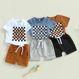 Clothing Sets 0-36months Infant Boy Summer Clothes Suits Checkerboard Letter Print T-Shirts And Elastic Waist Shorts 2pcs Set For Boys