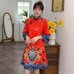 Ethnic Clothing 20Colors Loose Cheongsam 2024 Fashion Modern Chinese A-line Dress Women 3/4 Sleeve Qipao Traditional Clothes