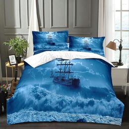 Bedding Sets Sailboat Sunset Duvet Cover Set Old Ship Comforter Microfiber Soft Include 1 2 Pillowcases