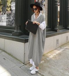 2020 Warm Gray Sweater Dresses Women Oversize Casual Loose Knitted Dress Ladies Office Work Wear Long Dress Robe Longue7556561
