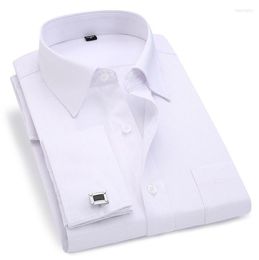 Men039s Dress Shirts Men French Cuff Shirt 2022 White Long Sleeve Casual Buttons Male Brand Regular Fit Cufflinks Included 6XLM8575998
