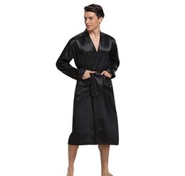 Men039s Sleepwear Black Men Satin Rayon Robe Gown Solid Color Kimono Bath Nightwear Lounge Casual Male Nightgown Home Wear1846586