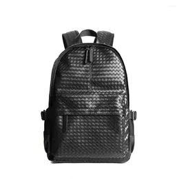 Backpack 2024 Fashion PU Woven Men's Large-capacity Business Computer Bag Leisure Travel Students Schoolbags