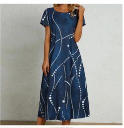 Casual Dresses 2024 Summer Loose O Collar A-line Short Sleeve Printed Dress Women's Fashion Street