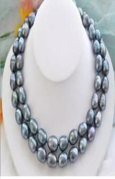 NOBLEST RARE NATURAL 1215MM SOUTH SEA BLACK BLUE PEARL NECKLACE 35quot GOLD CLASP4046117