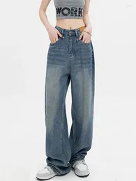 Women's Jeans 2024 Woman Y2k Wide Leg Pants High Waist Mom Korean Style Fashion Denim Trousers Blue Simple All-match Autumn