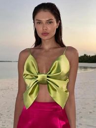 Women's Tanks 2024 Fashion Big Bowknot Corset Top High Street Sexy Woman Clothing Backless Bandage Solid Green Camisoles Party Club Outfit
