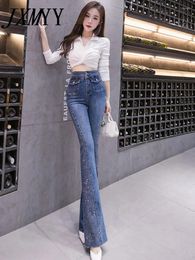 Women's Jeans All-Match Fashionable High Waist Women's Slim-Fit Micro-Roll Pants Spring And Autumn Loose Diamond Retro Trousers