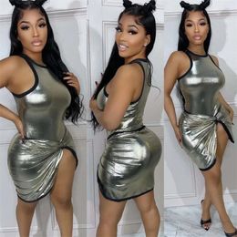 Skirts Y2K Metallic Sexy 2 Piece Sets Women Summer Tank Bodysuits Top Twist Asymmetrical Bodycon Mini Skirt Night Clubwear Suits